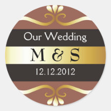 Wedding Monogram Stickers - Brown & Gold