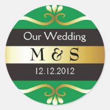 Wedding Monogram Stickers - Green & Gold
