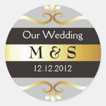 Wedding Monogram Stickers - Grey & Gold
