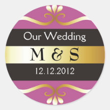 Wedding Monogram Stickers - Plum & Gold