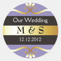 Wedding Monogram Stickers - Purple & Gold