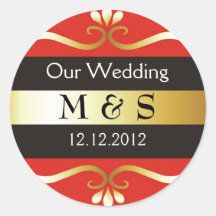 Wedding Monogram Stickers - Red & Gold