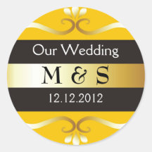 Wedding Monogram Stickers - Yellow & Gold