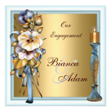 Wedding or Engagement Gold White Blue floral Custom Invite