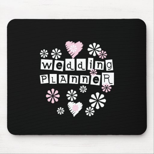 Wedding Planner Flowers White on Black Mouse Pads