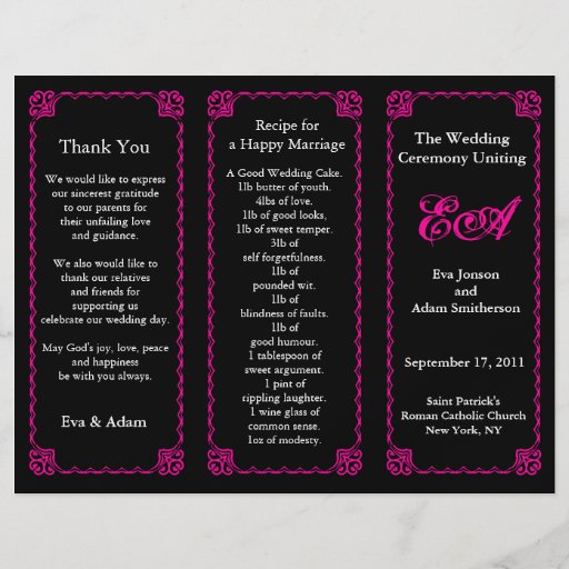 Wedding Program Folder Classic Pink Frame Personalised Flyer