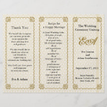 Wedding Program Folder Pattern Gold White Full Colour Flyer