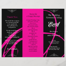 Wedding Program Folder Twirl Pink Black Flyers