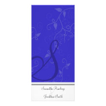 Wedding Program - Monogram Royal Blue Floral Full Colour Rack Card