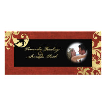 Wedding Program - Red & Gold Texture Floral Custom Rack Card