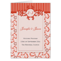 Wedding Program, Tangerine Tango Stripes & Damask Cards