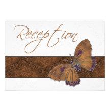 Wedding Reception Butterfly Brocade brown Personalised Invites