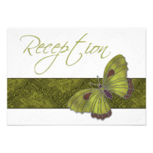 Wedding Reception Butterfly Brocade green Personalized Invite