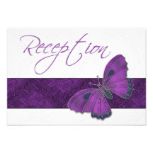 Wedding Reception Butterfly Brocade Purple Personalized Announcements