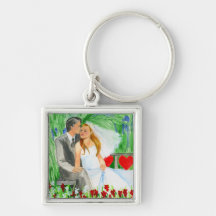 Wedding Romantic Bride and Groom in Garden Keychain