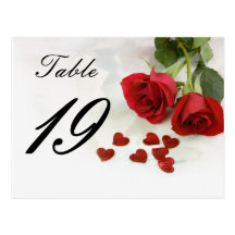 wedding rose table number post cards