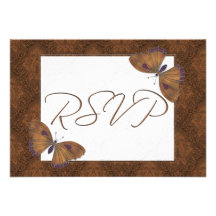 Wedding RSVP Butterfly Brocade brown Personalised Invites