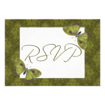 Wedding RSVP Butterfly Brocade green Announcement