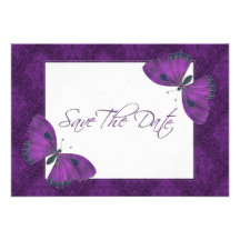 Wedding Save the Date Butterfly Brocade Purple Personalized Invitation