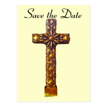 Wedding Save the Date Gold Cross Postcard