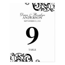 Wedding table number card party reception B&W Postcards