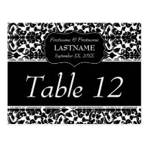 Wedding Table Number Sign Damask Pattern Postcard