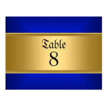 Wedding table Numbers Gold Blue Post Cards