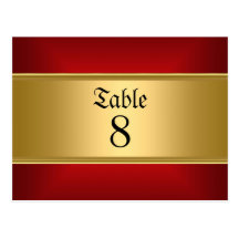 Wedding table Numbers Gold Red Postcard
