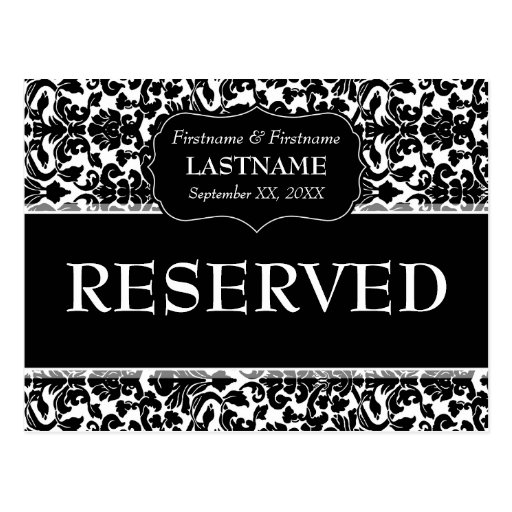 Wedding Table RESERVED Sign Damask Pattern Post Cards