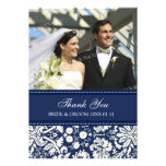 Wedding Thank You Photo Cards Blue Damask Invitation