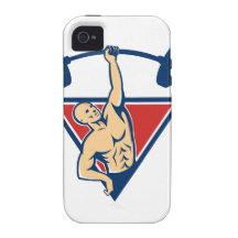 Weightlifter Lifting Barbell Weights Retro Vibe iPhone 4 Cases