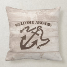 Welcome Aboard Wood Plank Nautical Throw Pillow