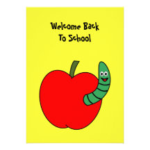 Welcome Back To School Red Apple and Green Worm Personalised Announcement