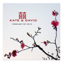Welcoming Spring/Oriental Sakura Double Happiness Invites