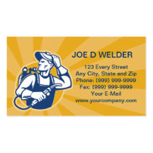 welder welding  worker business card retro
