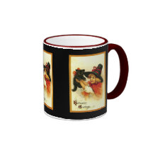 Welsh Girl & Cute Black Cat Hallowe'en Holiday Mug
