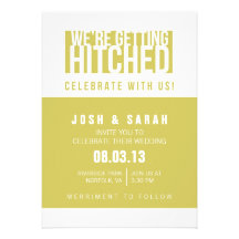 We're Getting Hitched Funny Invitation in Yellow