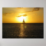 West coast of Aruba Sunset Sailboat on Horizon Poster