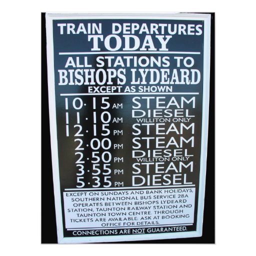 West Somerset Railway, Minehead station timetable Photographic Print