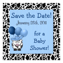 Western Baby Shower Save the Date Blue Announcement