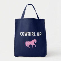 Western Style Cowgirl Up Pink Horse Tote Bag