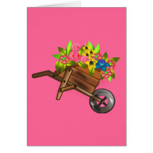 Wheelbarrow/ wagon filled with flowers greeting cards