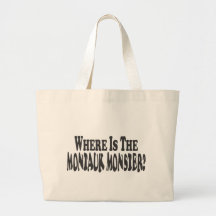 Where Is The Montauk Monster? - Two Lines Canvas Bags