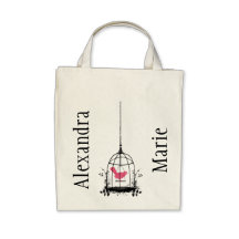 Whimsical Bird Cage Reuseable Organic Shopping Bag