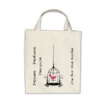 Whimsical Bird Cage Reuseable Organic Shopping Bag