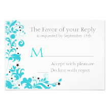 Whimsical Blue Floral Tree Wedding RSVP Card