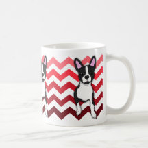 Whimsical Boston Terrier Red Chevron Mug