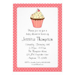 Whimsical Pink Cupcake Polka Dot Girl Baby Shower Announcement