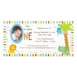 Whimsical Stripes And Animals First Birthday Personalised Photo Card