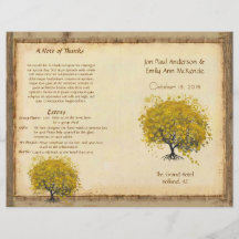Whimsical Yellow Heart Leaf Tree Wedding Program Flyer Design